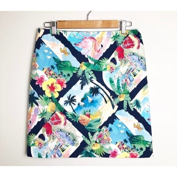 Talbots Sz 4 Flamingo Tropical Scene Hawaiian Print s Pencil Skirt Womens - Picture 3 of 14